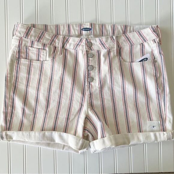 Old Navy Mid-Rise Button-Fly Multi-Stripe Jean Shorts - Size 16 - Picture 1 of 8